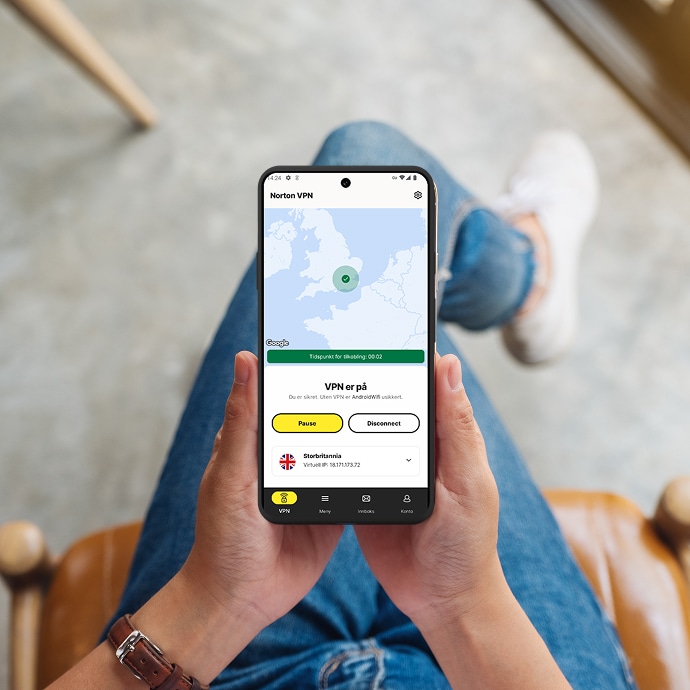 Telefon med «VPN på» på skjermen